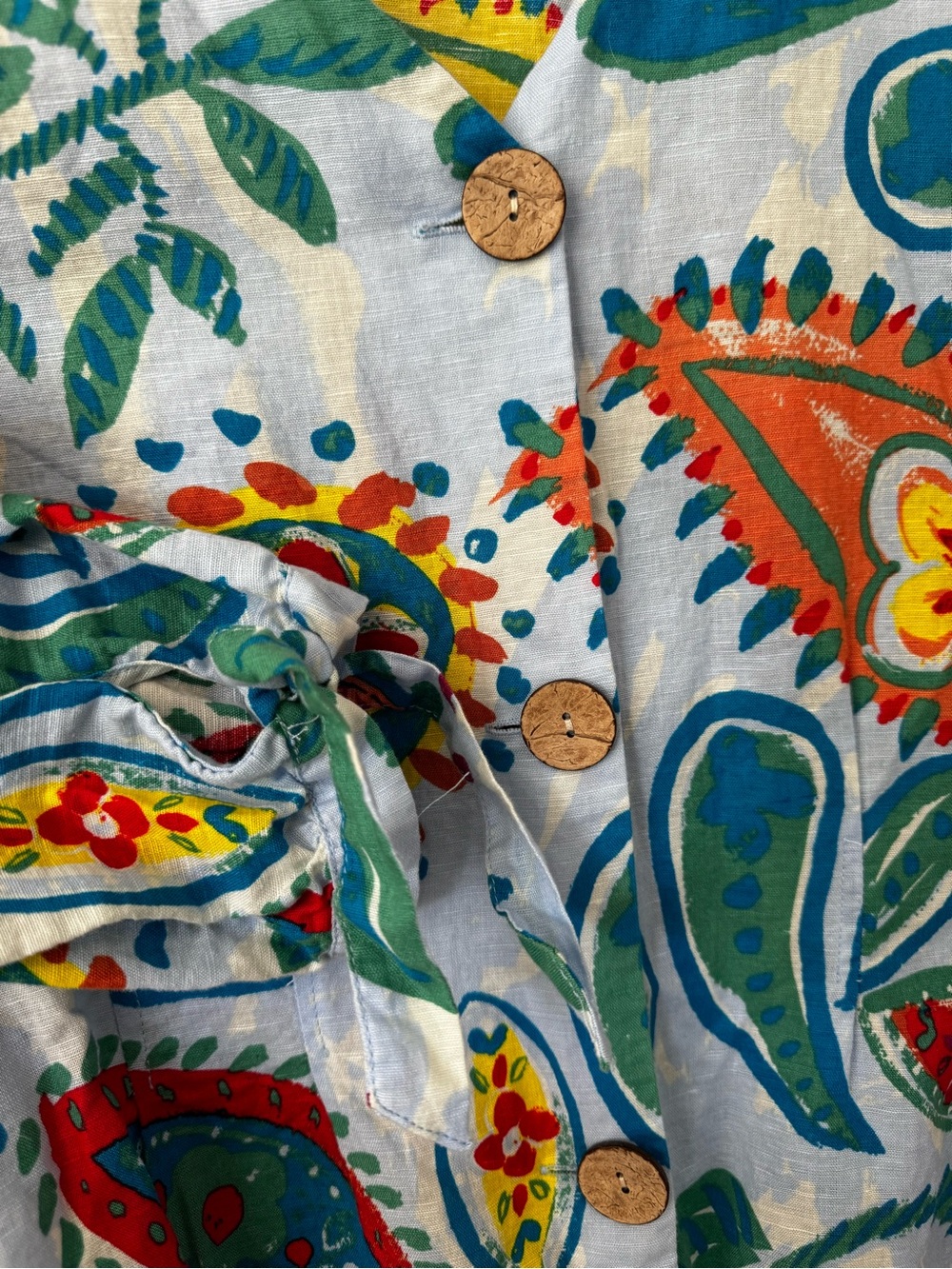 Hester & Orchard Anthropologie Womens L Blue Floral Paisley Linen Blend Blouse - Picture 4 of 8